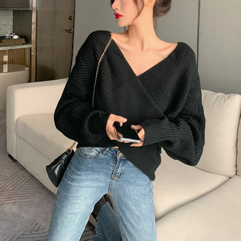 Cross Wrap Ribbed Crop Sweater - Picture 4 of 4